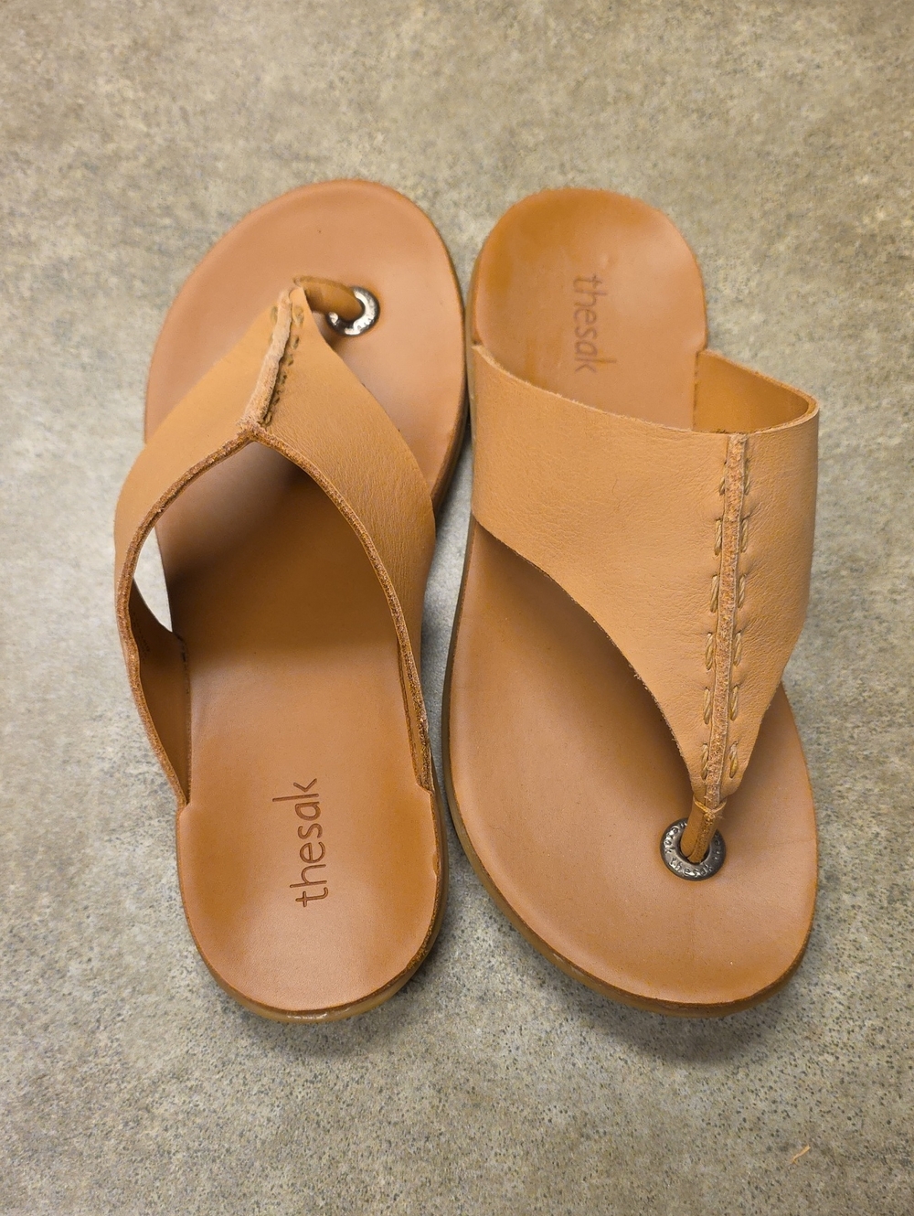 The Sak Tan Leather Thong Slide Sandals, Size 7